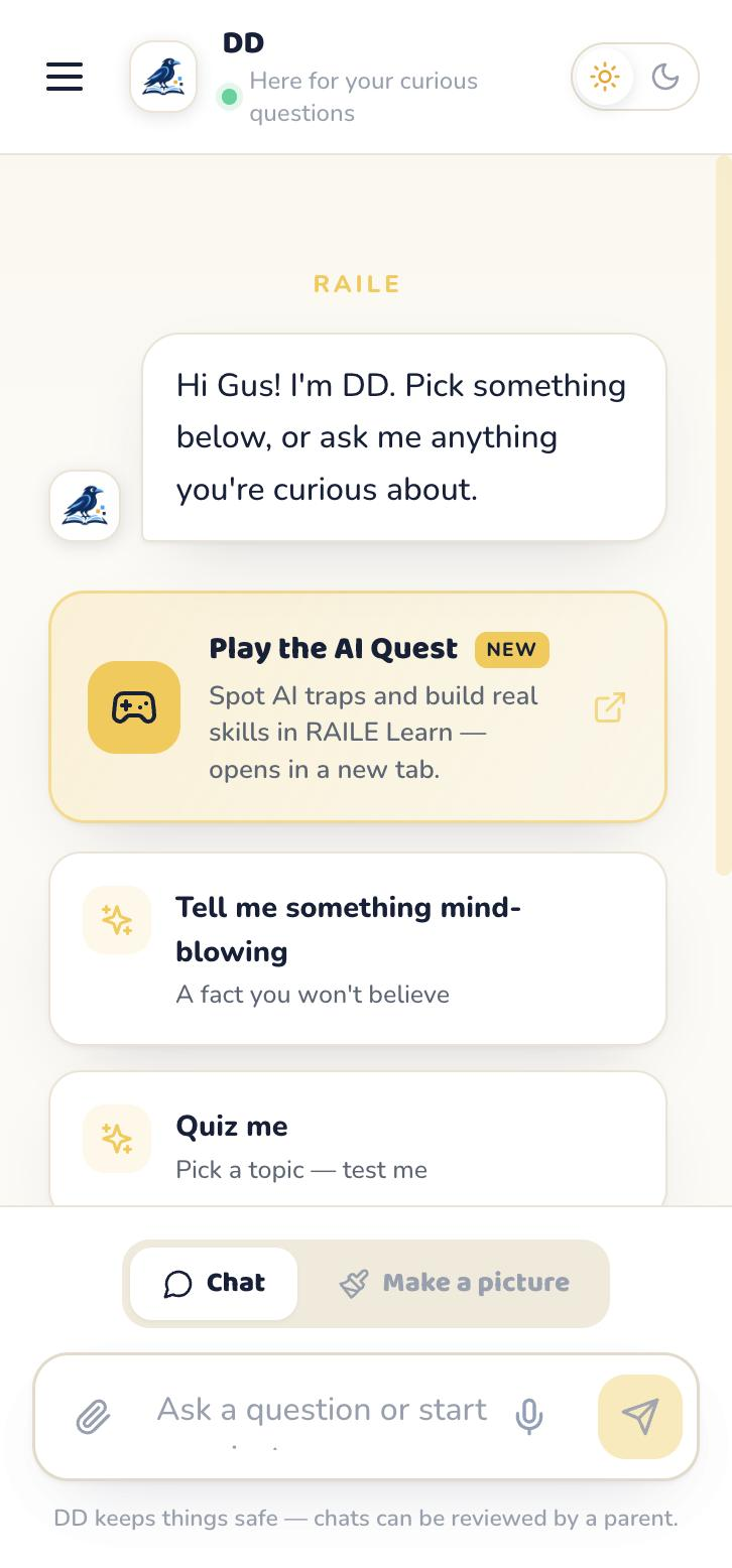 RAILE Chat welcome screen