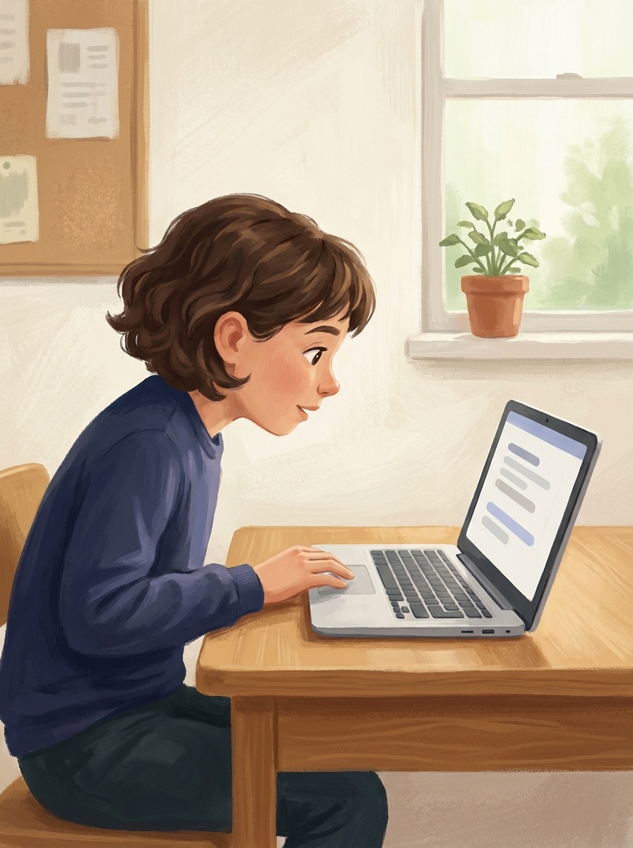 AI-generated illustration of a student running a RAILE Chat lab on a Chromebook