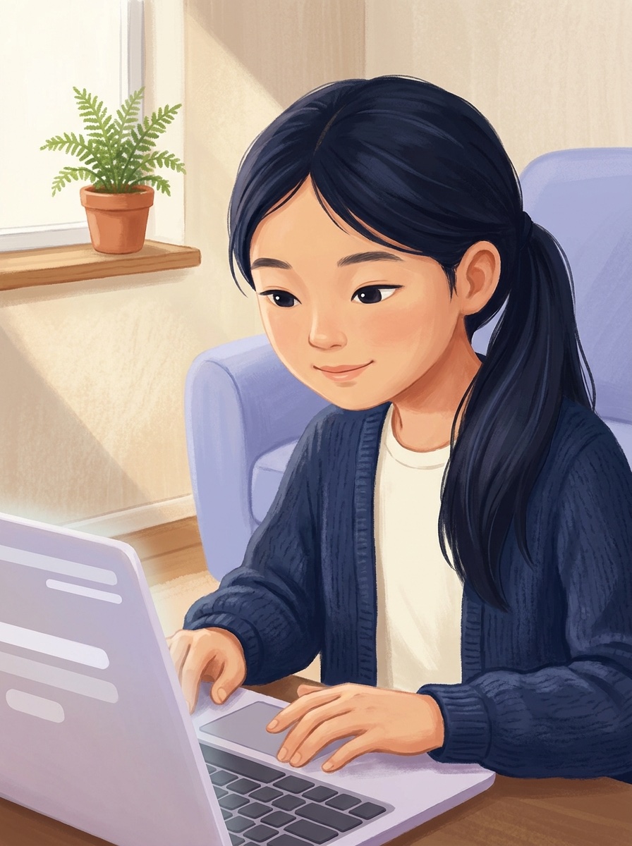 AI-generated illustration of a middle schooler running a RAILE Chat lab on a laptop